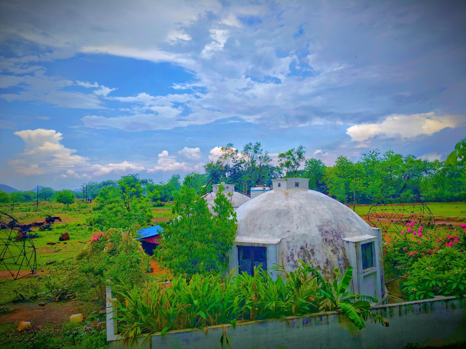 Best Dome House in Cuttack at Waldenwoods Eco Retreat lit up at night